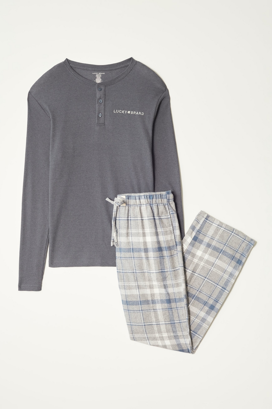 l/s thermal henley & flannel pant giftset